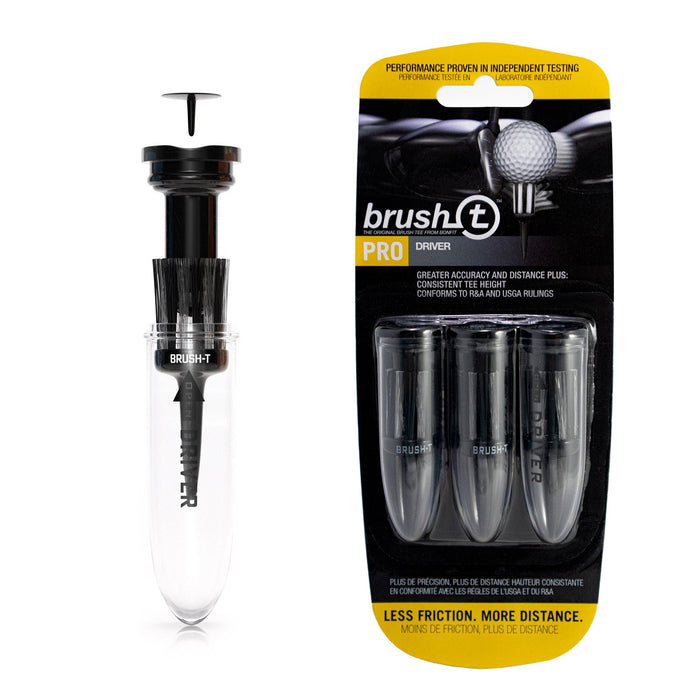 BRUSH-T Driver, Premium Plastic Golf Tees, Black, (3 Pack)