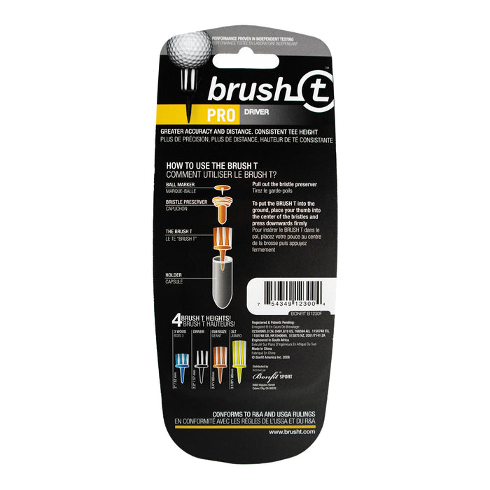 BRUSH-T Driver, Premium Plastic Golf Tees, Black, (3 Pack)