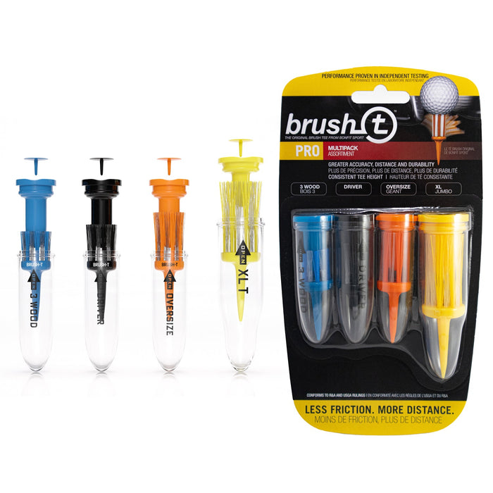 BRUSH-T Pro Combo 4 Pack, Premium Plastic Golf Tees | 3 Wood, Driver, Oversize, XLT