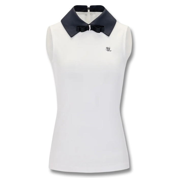 Fairliar Big Collar Ribbon Sleeveless Golf Polo White - SS25 Women