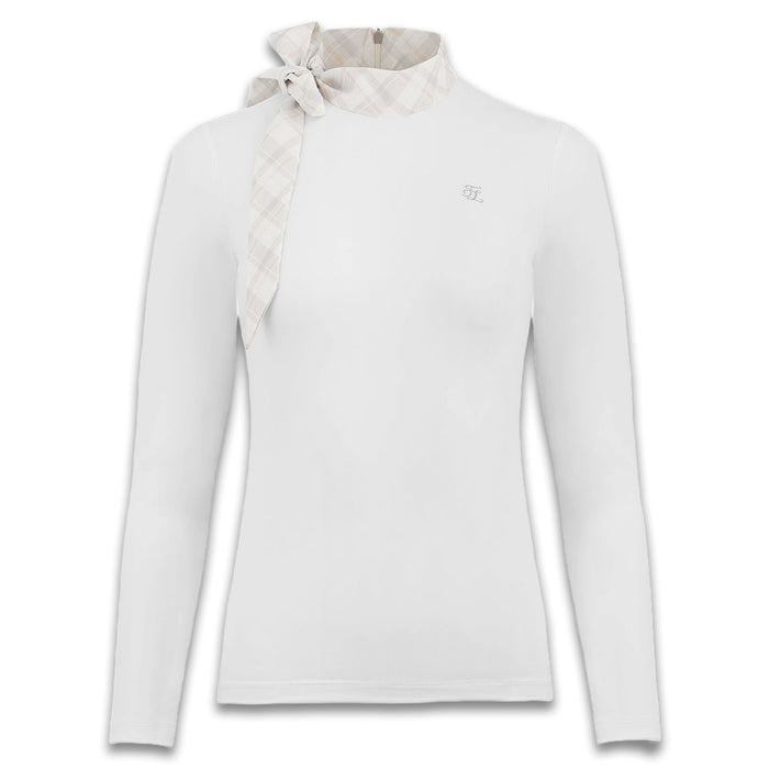 Fairliar Check Ribbon Scarf Longsleeve Golf Shirt White - FW24 Women
