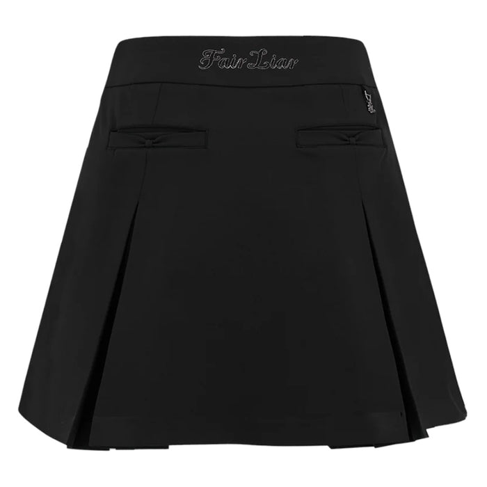 Fairliar Front Ribbon Belt Wide Pleated Golf Skirt Black - SS25 Women
