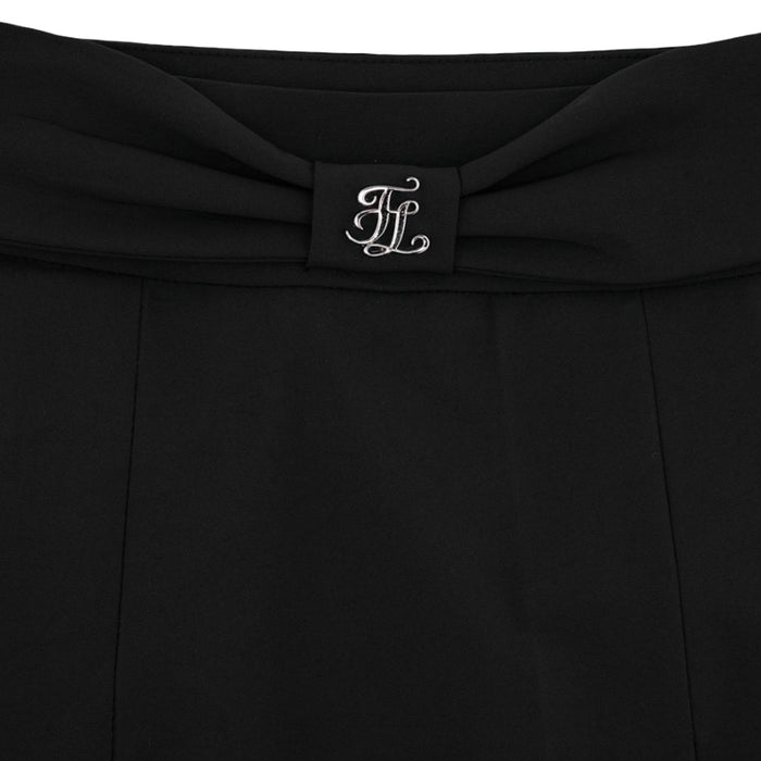 Fairliar Front Ribbon Belt Wide Pleated Golf Skirt Black - SS25 Women