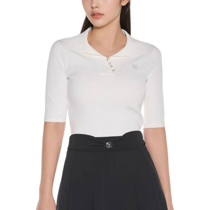 Fairliar Front Ribbon Belt Wide Pleated Golf Skirt Black - SS25 Women