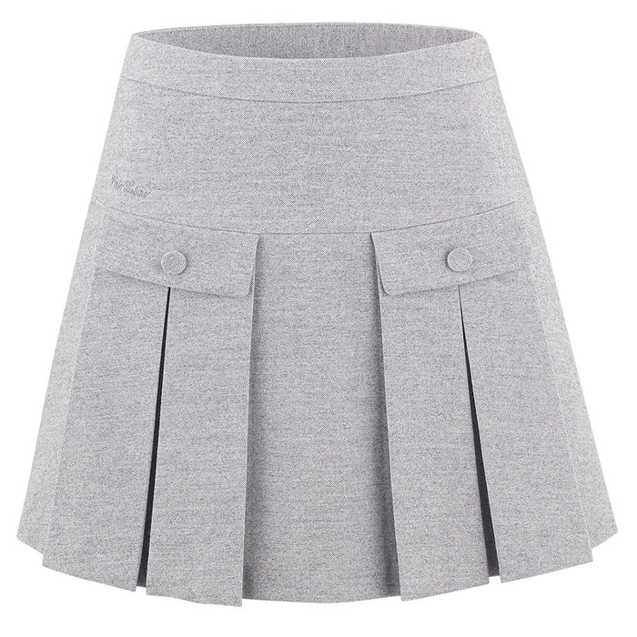 Fairliar High-Waist-A-line Fleece Golf Skirt Gray - FW24 Women
