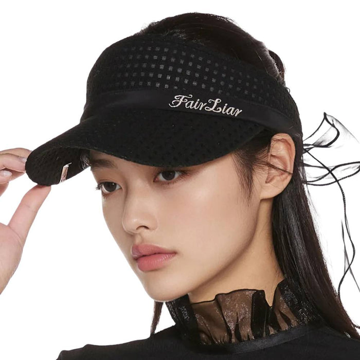 Fairliar Mesh Organza Ribbon Golf Visor Black - 25 Women