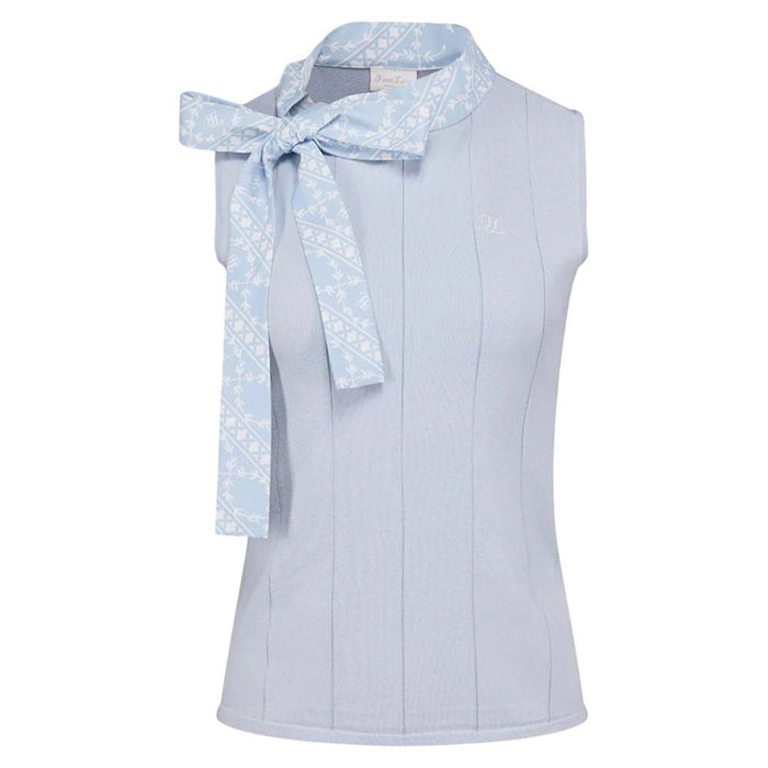 Fairliar Patterned Neck Ribbon Sleeveless Knit Golf Polo Blue - SS25 Women