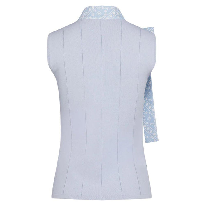 Fairliar Patterned Neck Ribbon Sleeveless Knit Golf Polo Blue - SS25 Women