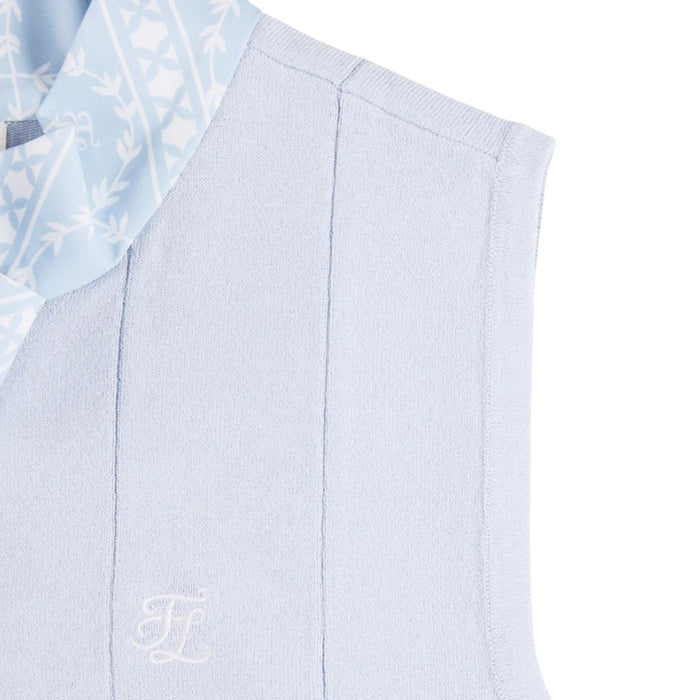 Fairliar Patterned Neck Ribbon Sleeveless Knit Golf Polo Blue - SS25 Women