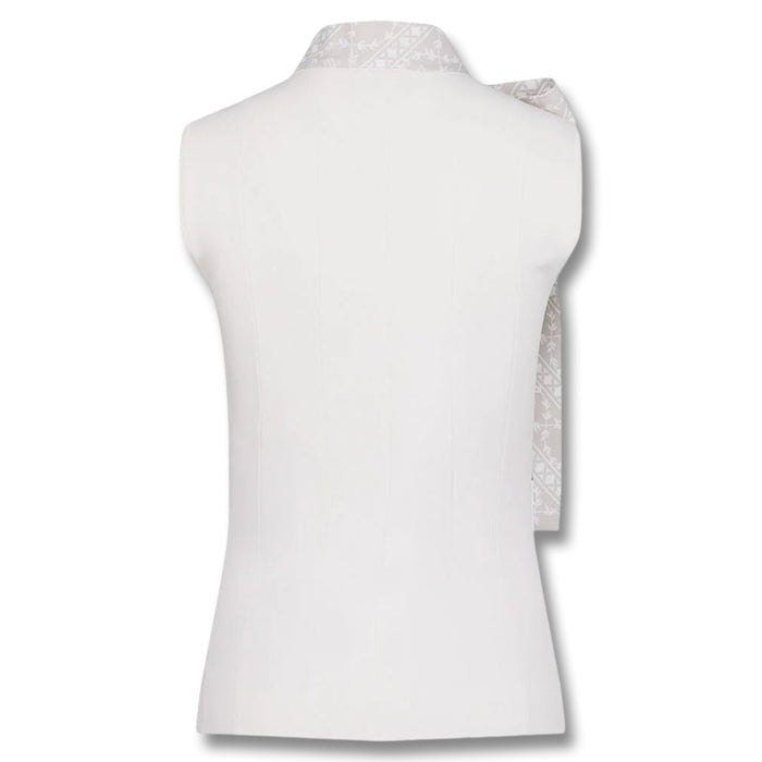 Fairliar Patterned Neck Ribbon Sleeveless Knit Golf Polo White - SS25 Women