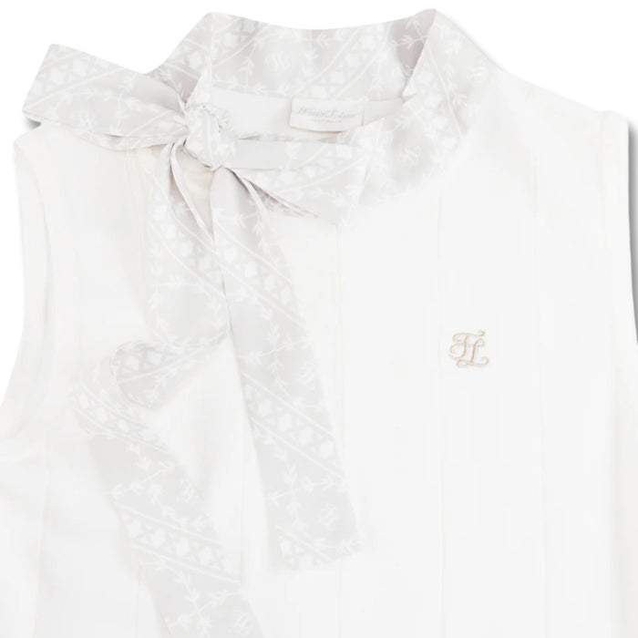 Fairliar Patterned Neck Ribbon Sleeveless Knit Golf Polo White - SS25 Women