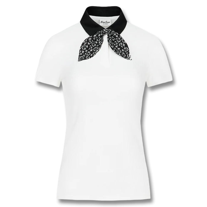 Fairliar Patterned Ribbon Detachable Golf Polo White - SS25 Women