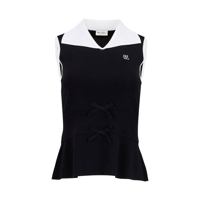 Fairliar Ribbon Point Sleeveless Knit Golf Polo Black - SS26 Women