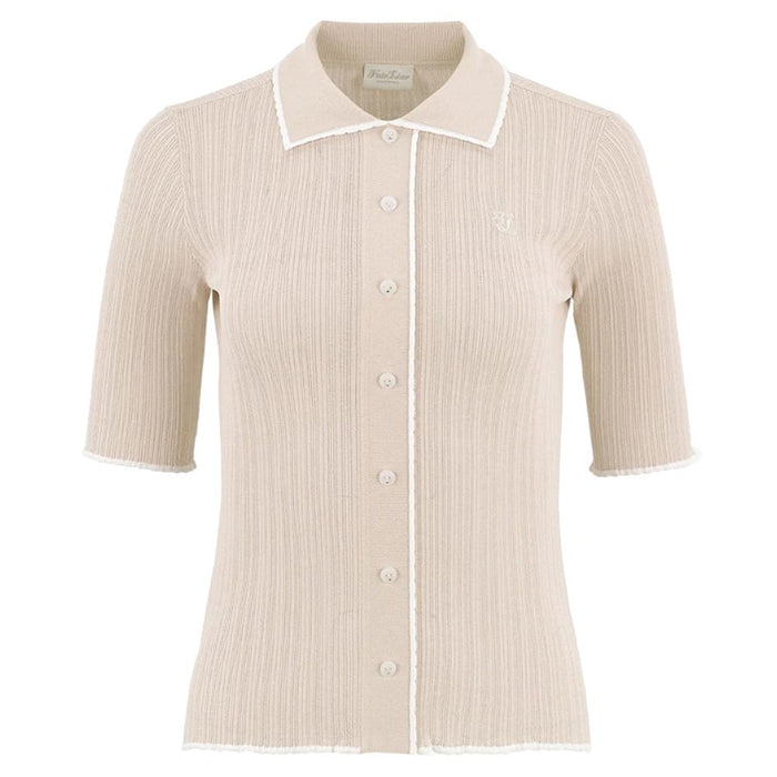 Fairliar Scallop Collar Cropped Sleeve Knit Golf Polo Beige - SS24 Women