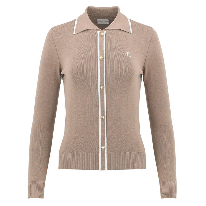 Fairliar Slim Line Detailed Collar Live Knit Golf Polo Beige - FW23 Women