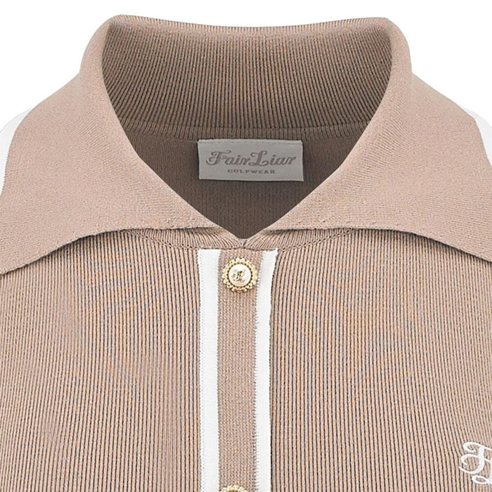 Fairliar Slim Line Detailed Collar Live Knit Golf Polo Beige - FW23 Women