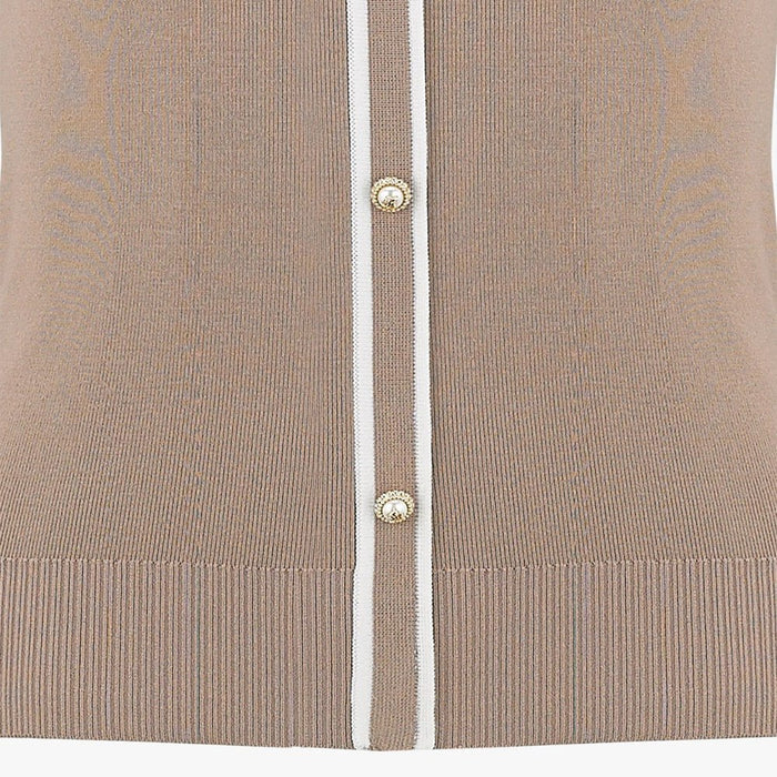 Fairliar Slim Line Detailed Collar Live Knit Golf Polo Beige - FW23 Women