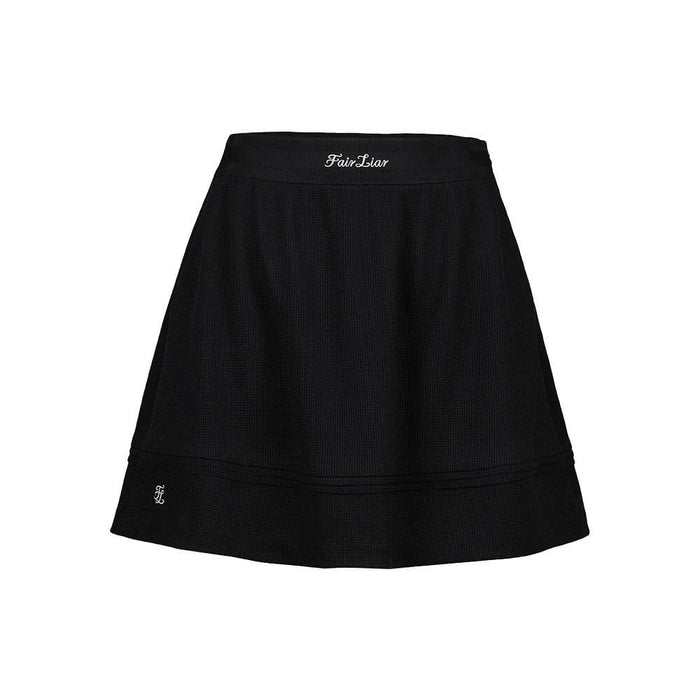 Fairliar Waffle Banded Shirred Golf Skirt Black - SS26 Women