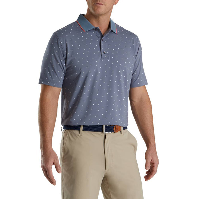 FootJoy Push Play Print Lisle Knit Collar Golf Polo Graphite/White - SS22 Men