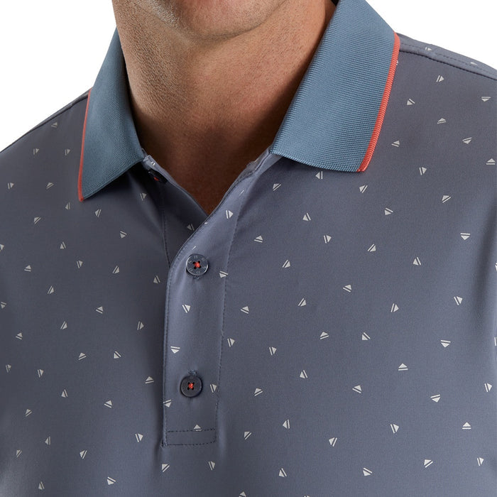 FootJoy Push Play Print Lisle Knit Collar Golf Polo Graphite/White - SS22 Men
