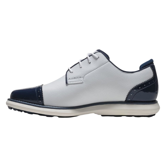 FootJoy Traditions Cap Toe Spikeless Golf Shoes White/Navy - SP26 Women
