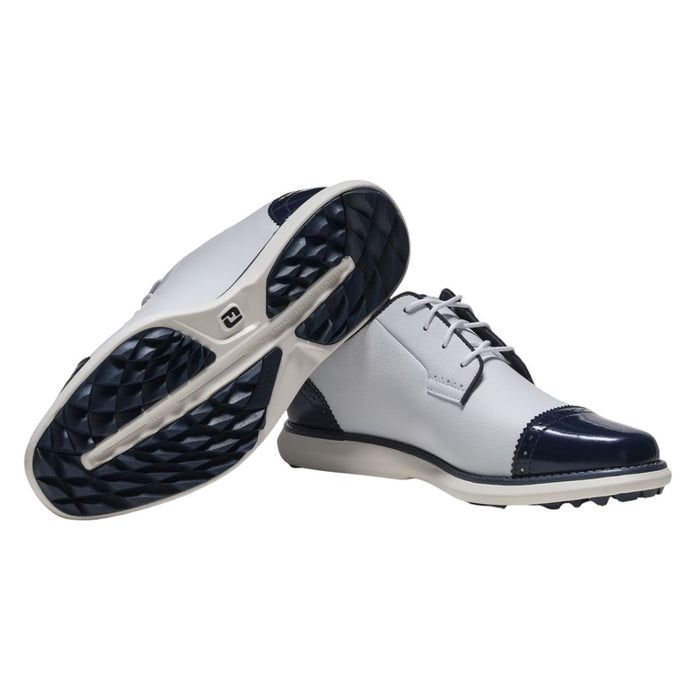 FootJoy Traditions Cap Toe Spikeless Golf Shoes White/Navy - SP26 Women