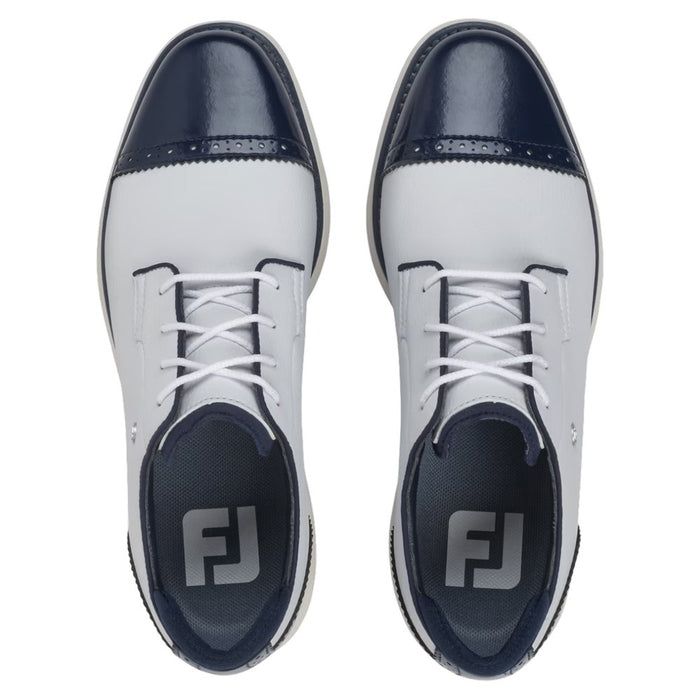 FootJoy Traditions Cap Toe Spikeless Golf Shoes White/Navy - SP26 Women