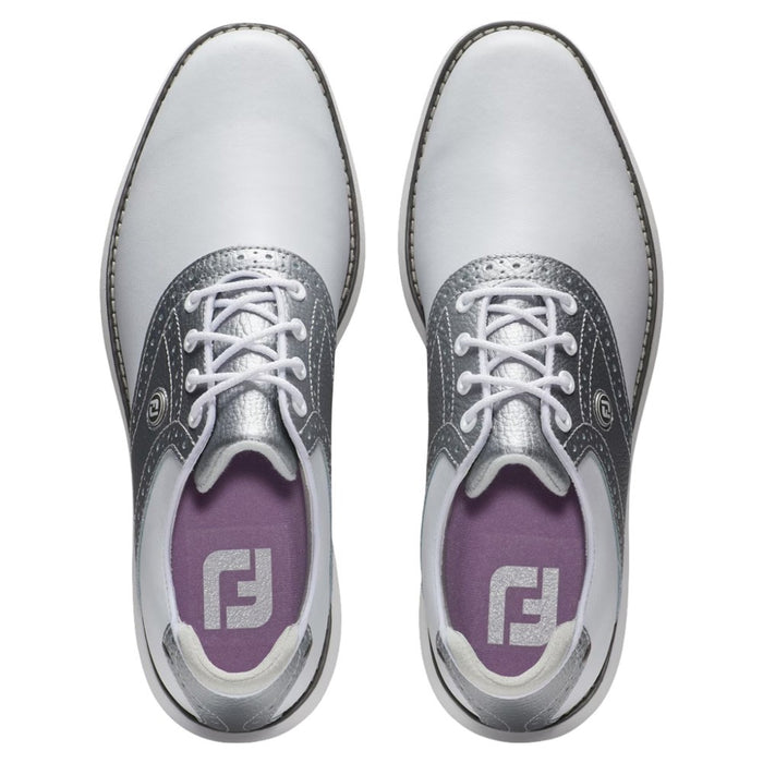 FootJoy Traditions Spikeless Golf Shoes Previous Season Style White/Silver - 24 Women