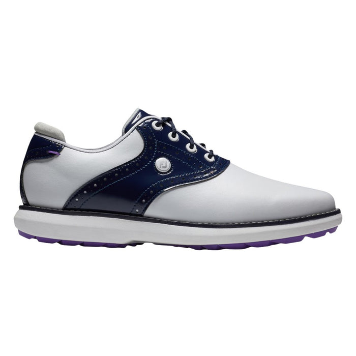 FootJoy Traditions Spikeless Golf Shoes Previous Season Style White/Navy/Purple - 24 Women