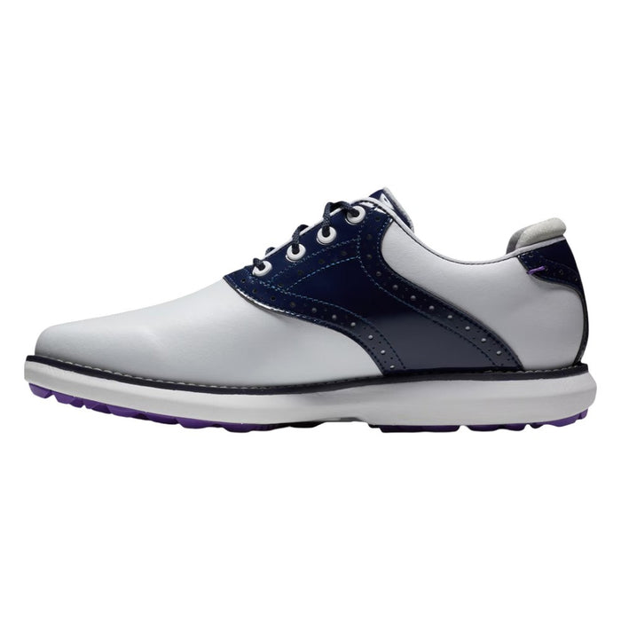 FootJoy Traditions Spikeless Golf Shoes Previous Season Style White/Navy/Purple - 24 Women