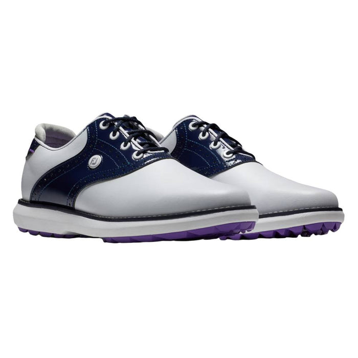FootJoy Traditions Spikeless Golf Shoes Previous Season Style White/Navy/Purple - 24 Women