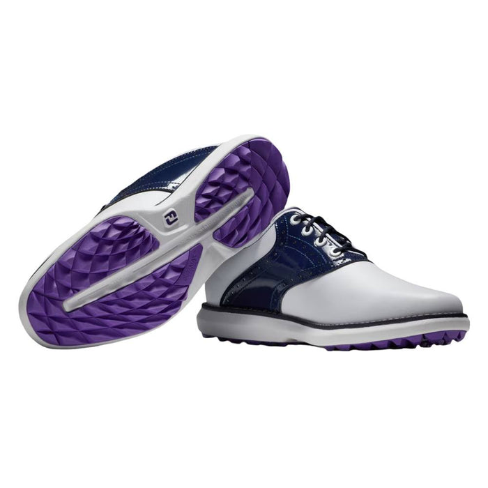 FootJoy Traditions Spikeless Golf Shoes Previous Season Style White/Navy/Purple - 24 Women