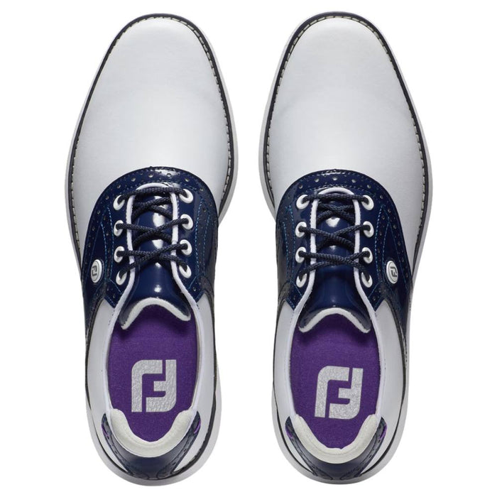 FootJoy Traditions Spikeless Golf Shoes Previous Season Style White/Navy/Purple - 24 Women