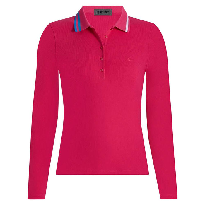 Gfore Contrast Collar Ribbed Tech Nylon Longsleeve Golf Polo Framboise - SP25 Women