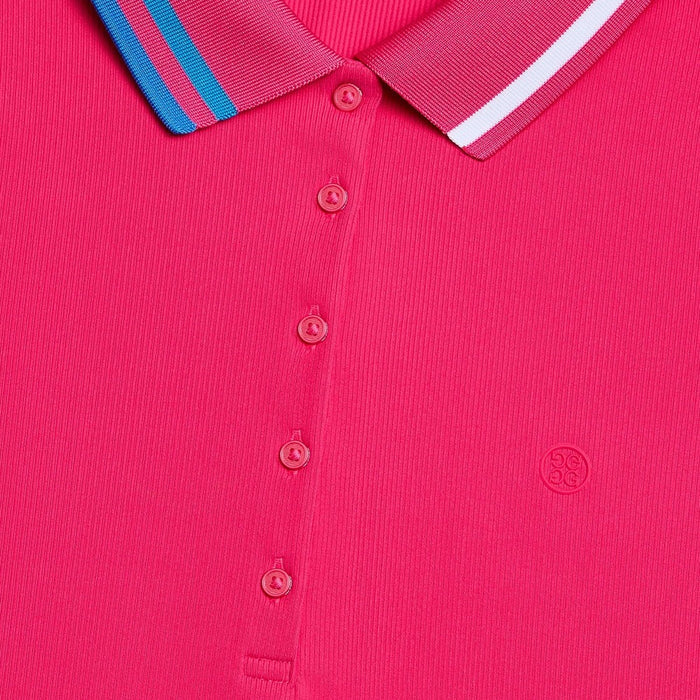 Gfore Contrast Collar Ribbed Tech Nylon Longsleeve Golf Polo Framboise - SP25 Women
