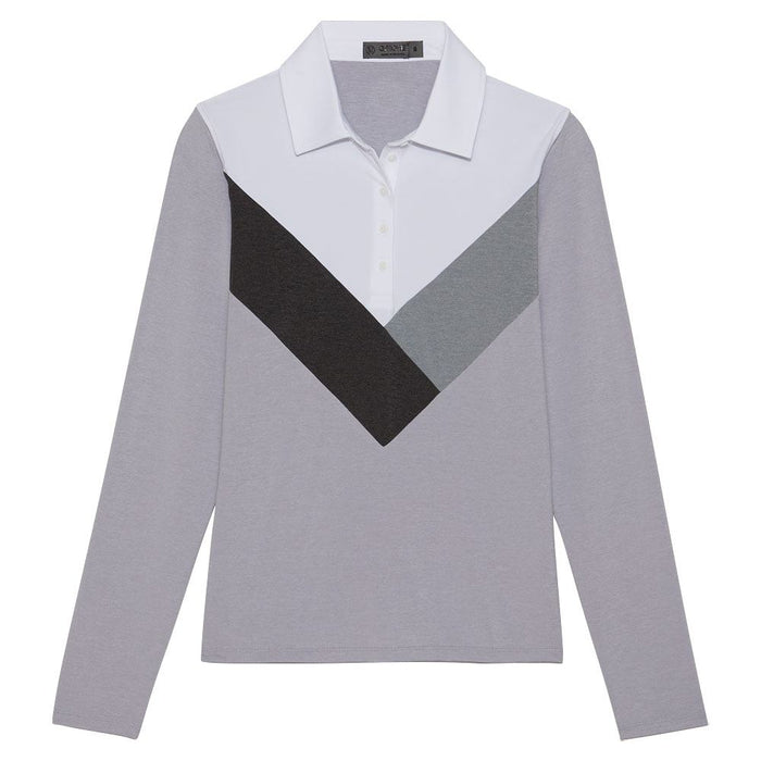 Gfore Multi V Tech Jersey Longsleeve Golf Polo Light Heather Gray - 23 Women