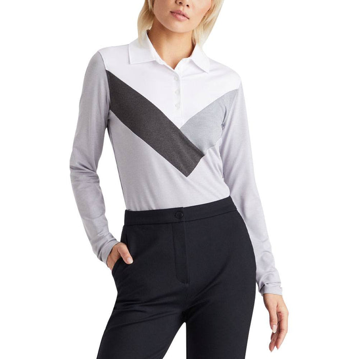Gfore Multi V Tech Jersey Longsleeve Golf Polo Light Heather Gray - 23 Women