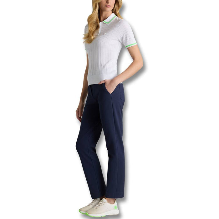 Gfore Ribbed Cotton Blend Sweater Golf Polo Snow/Acid Lime - SP25 Women