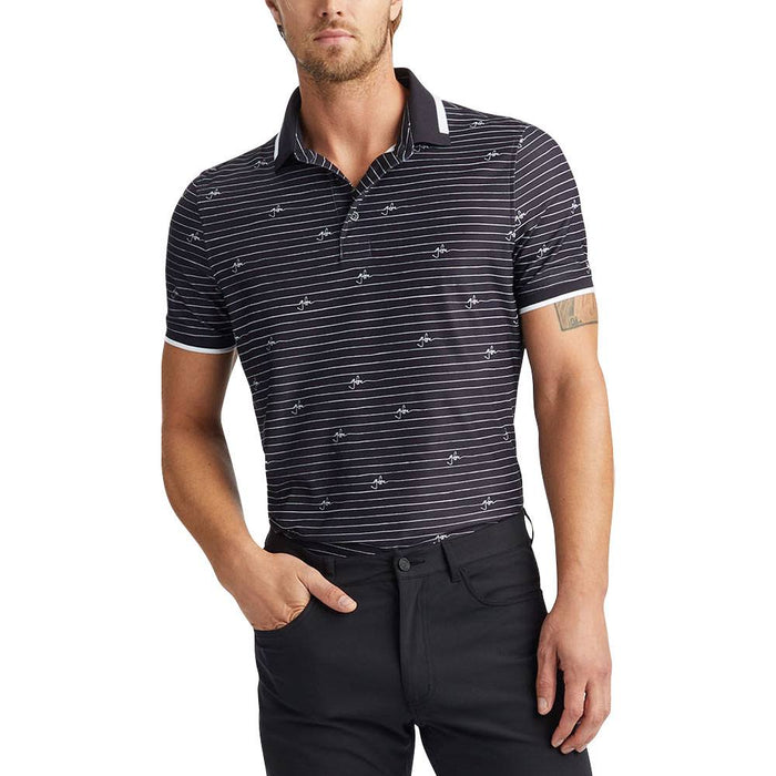 Gfore Script Stripe Tech Pique Banded Sleeve Golf Polo Onyx - SP24