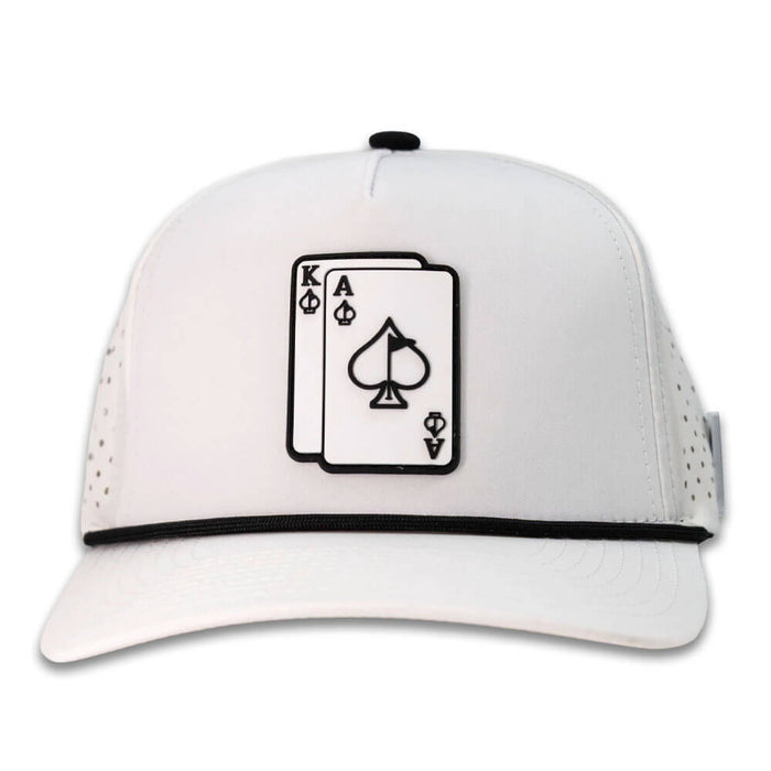 Golfio - Pins & Aces Ace/King Perforated Rope Golf Cap White - 26 Men