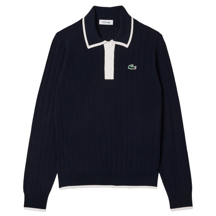 Lacoste Collar Stretch Sweater Longsleeve Golf Polo Navy Blue/White - SS25 Women