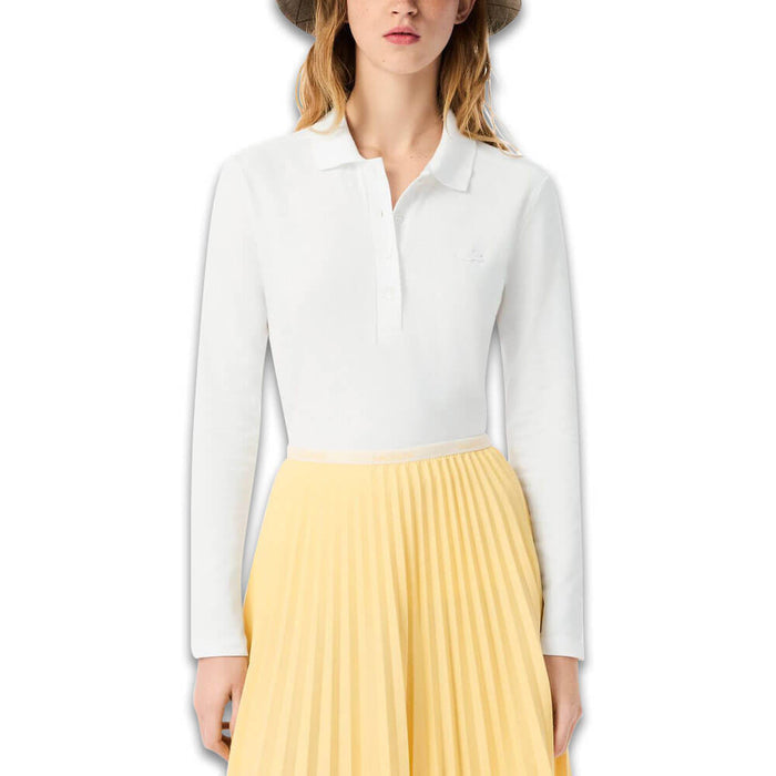Lacoste Slim Fit L.12.D Stretch Mini Pique Longsleeve Golf Polo White - FW25 Women