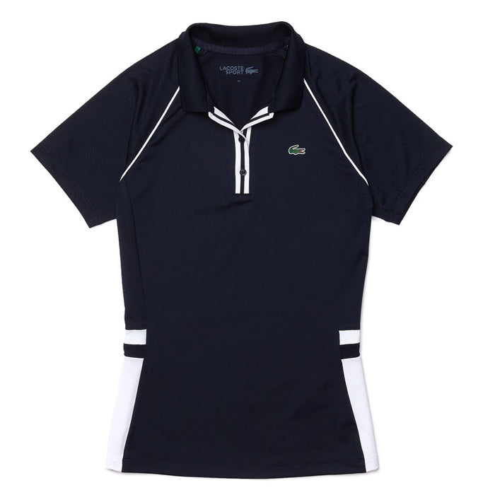 Lacoste Sport Bimaterial Breathable Stretch Tennis Golf Polo Navy Blue/White - 21 Women