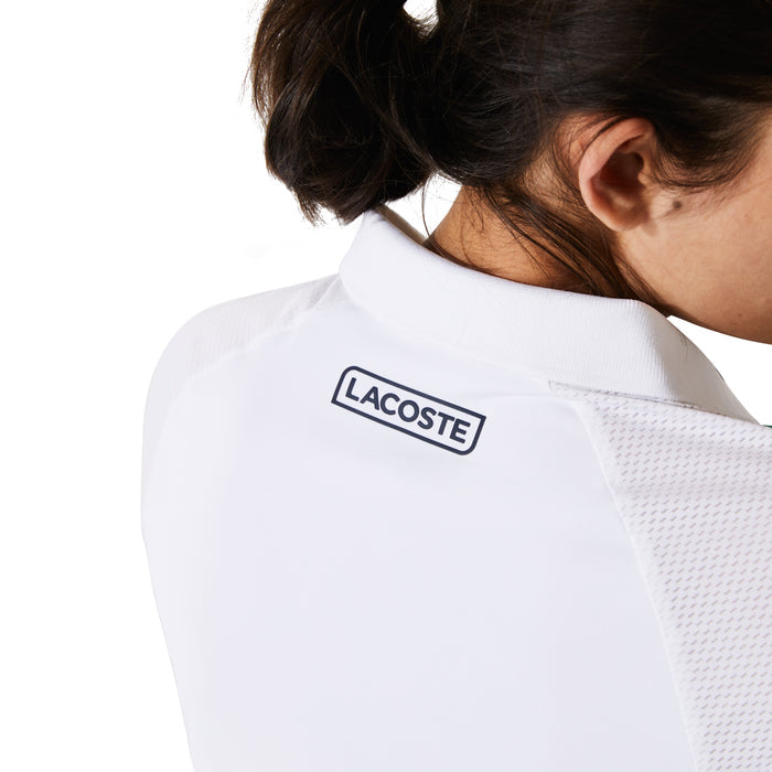 Lacoste Sport Bimaterial Breathable Stretch Tennis Golf Polo White/Palm Green/Navy Blue - 21 Women