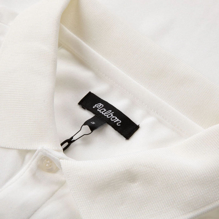 Malbon Evergreen Paneled Pique Golf Polo White/Black - SS24