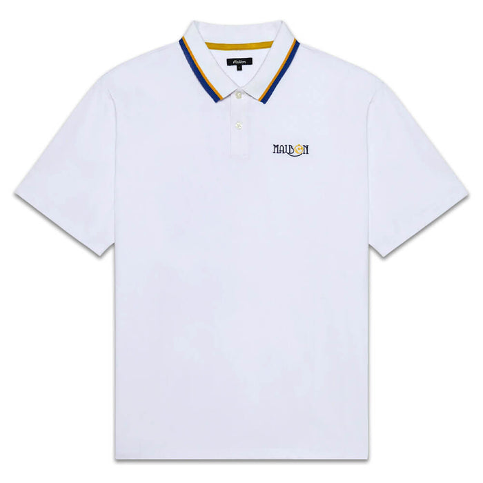 Malbon Grasse Pique Golf Polo White - SS25 Men
