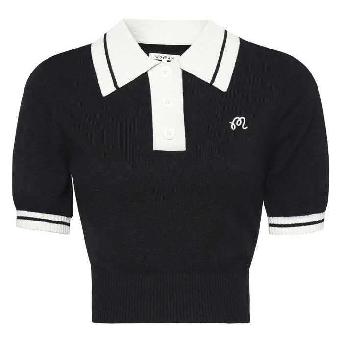 Malbon Mikayla Knit Cropped Golf Shirt Black - 23 Women