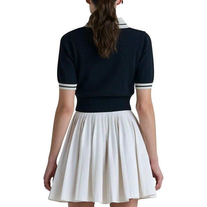 Malbon Mikayla Knit Cropped Golf Shirt Black - 23 Women