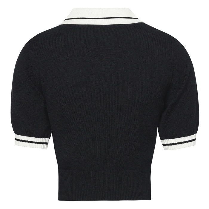 Malbon Mikayla Knit Cropped Golf Shirt Black - 23 Women