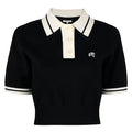 Malbon Mikayla Knit Cropped Golf Shirt Black Ivory - 23 Women